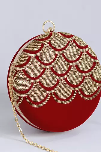 Red silk hand embroidered clutch