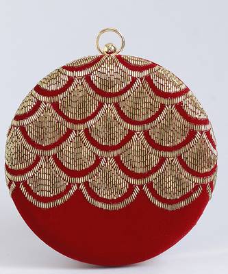 Red silk hand embroidered clutch 5