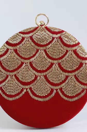 Red silk hand embroidered clutch