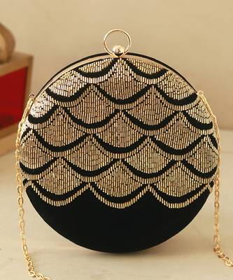 Gold silk clutch with hand embroidered details 1