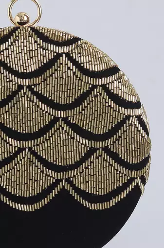 Gold silk clutch with hand embroidered details