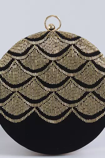 Gold silk clutch with hand embroidered details
