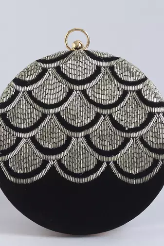 Silver silk hand embroidered clutch