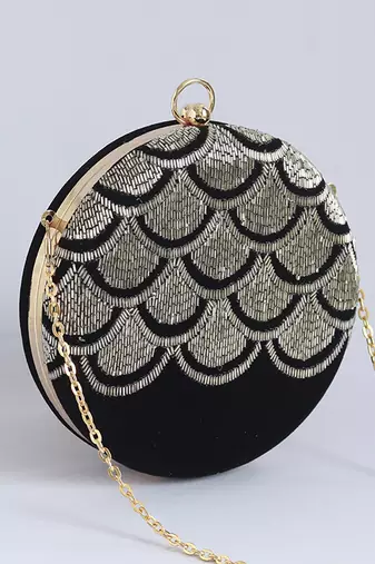 Silver silk hand embroidered clutch