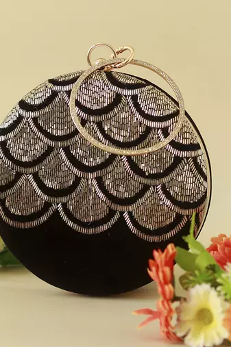 Silver silk hand embroidered clutch