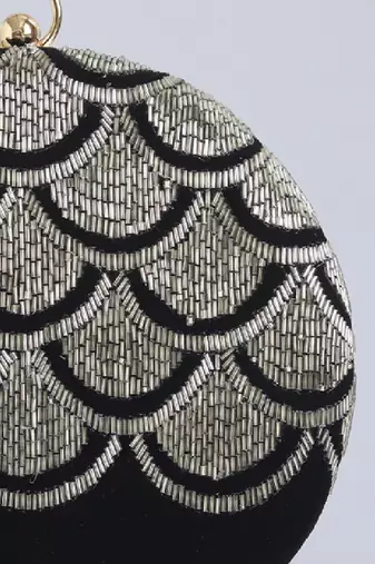 Silver silk hand embroidered clutch