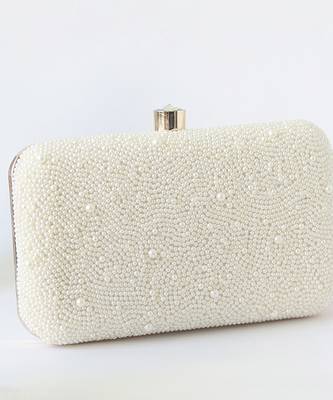White pearl hand embroidered clutch 1