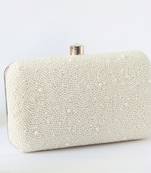 White pearl hand embroidered clutch