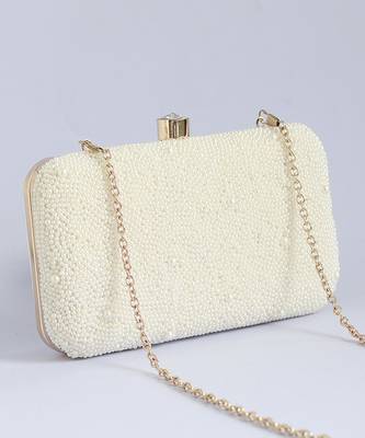 White pearl hand embroidered clutch 2