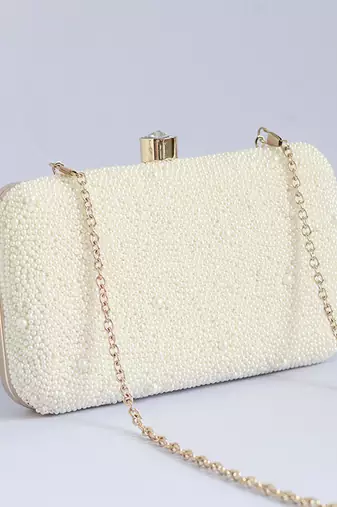White pearl hand embroidered clutch