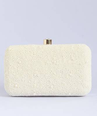 White pearl hand embroidered clutch 3