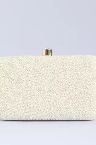 White pearl hand embroidered clutch