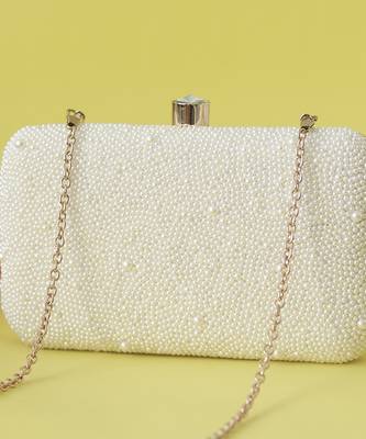 White pearl hand embroidered clutch 4