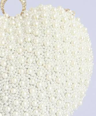 all white pearl hand embroidered heart clutch 2