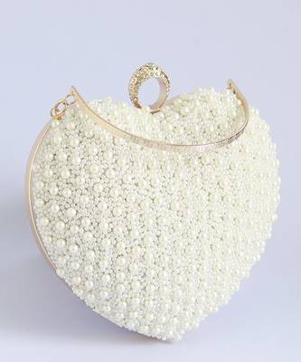 all white pearl hand embroidered heart clutch 3