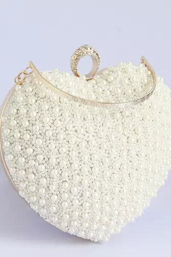 all white pearl hand embroidered heart clutch
