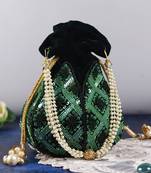 Green velvet hand embroidered lotus potli