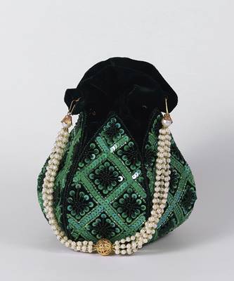 Green velvet hand embroidered lotus potli 3