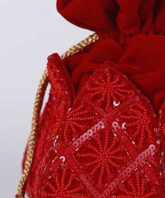 Red velvet hand embroidered lotus potli 3
