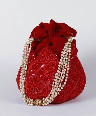 Red velvet hand embroidered lotus potli 4