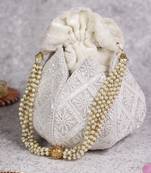 White velvet hand embroidered lotus potli