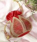 Red hand embroidered silk mini lotus potli