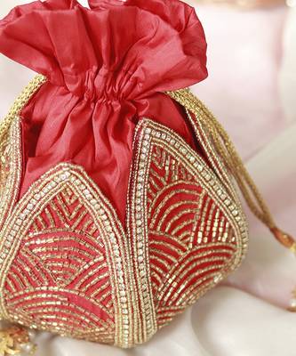 Red hand embroidered silk mini lotus potli 2