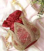Red silk hand embroidered mini lotus potli