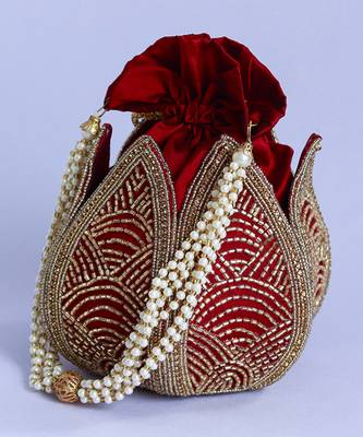 Red silk hand embroidered mini lotus potli 2