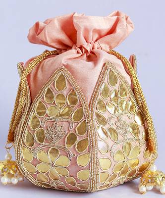Pink silk gotapatti handwork mini lotus potli 1