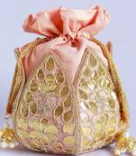 Pink silk gotapatti handwork mini lotus potli