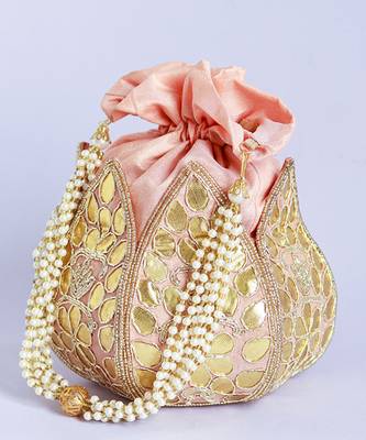 Pink silk gotapatti handwork mini lotus potli 2