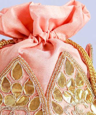 Pink silk gotapatti handwork mini lotus potli 4
