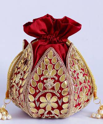 Red silk gotapatti handwork mini lotus potli 3