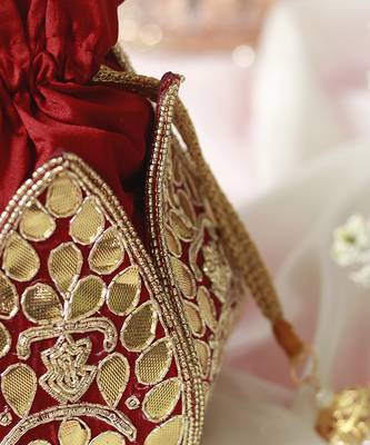 Red silk gotapatti handwork mini lotus potli 4