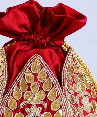 Red silk gotapatti handwork mini lotus potli 5
