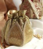 Gold silk embroidered mini lotus potli