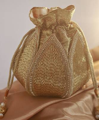Gold silk embroidered mini lotus potli 2