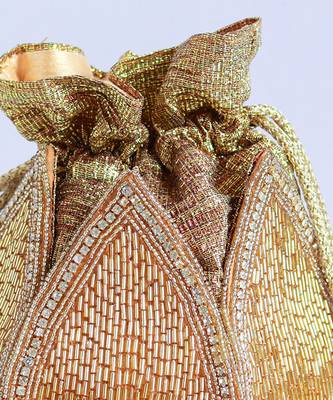 Gold silk embroidered mini lotus potli 3