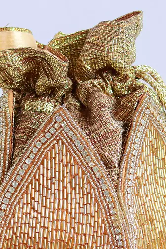 Gold silk embroidered mini lotus potli