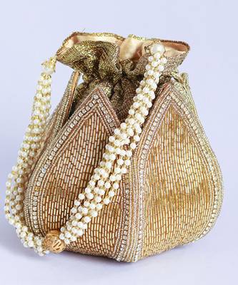 Gold silk embroidered mini lotus potli 5