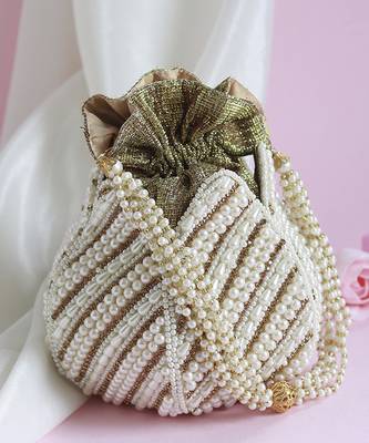 Gold hand embroidered silk mini potli 1
