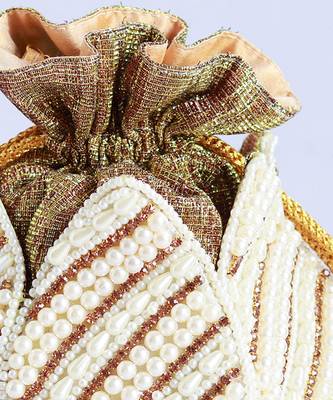 Gold hand embroidered silk mini potli 2