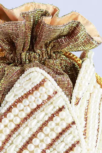 Gold hand embroidered silk mini potli