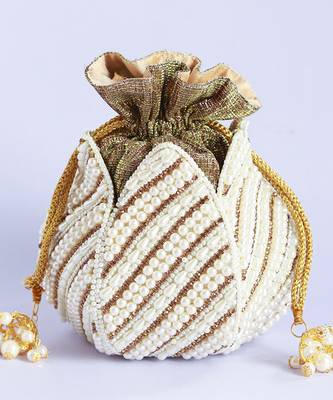 Gold hand embroidered silk mini potli 3