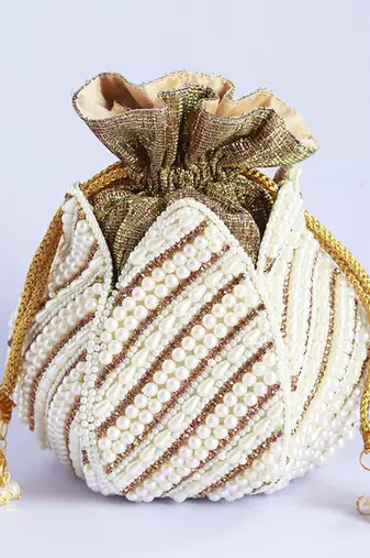 Gold hand embroidered silk mini potli