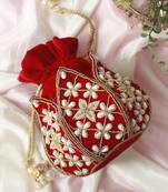 Red velvet embroidered mini lotus potli