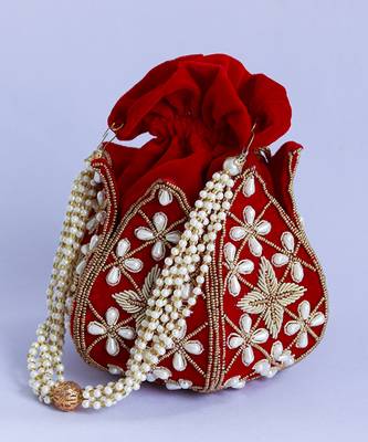 Red velvet embroidered mini lotus potli 2