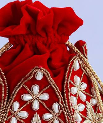 Red velvet embroidered mini lotus potli 4