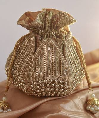 Gold silk hand embroidered mini lotus potli 1